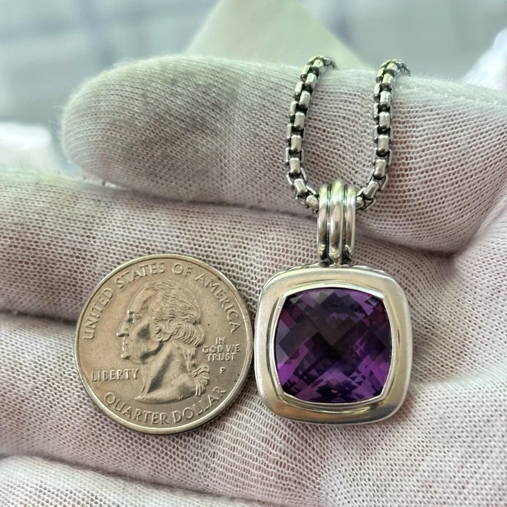 David Yurman Sterling silver 14mm Albion Pendant Necklace with Amethyst 32